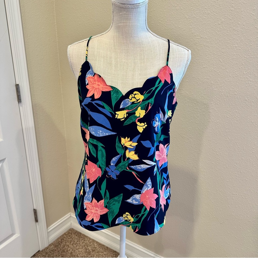 J. Crew Tropical Floral Print Cami Tank Top Scalloped Trim Size 4 - Picture 3 of 10